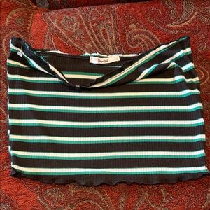 Papaya Black, Teal & White Striped Ribbed Mini Skirt